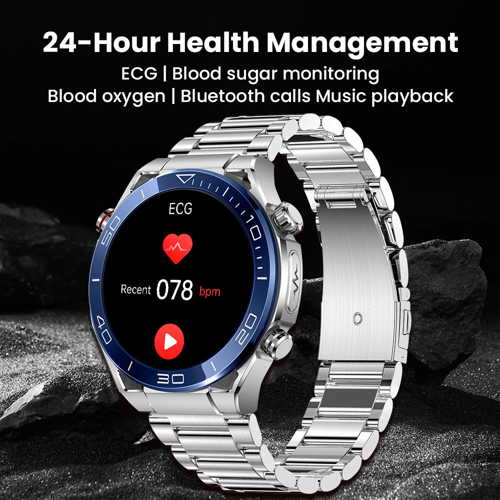 Pryxo ECG Blood Glucose Blood Pressure Monitoring Bluetooth Talk Sports Smartwatch