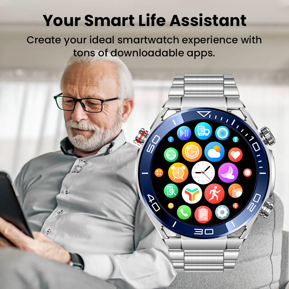 Pryxo ECG Blood Glucose Blood Pressure Monitoring Bluetooth Talk Sports Smartwatch