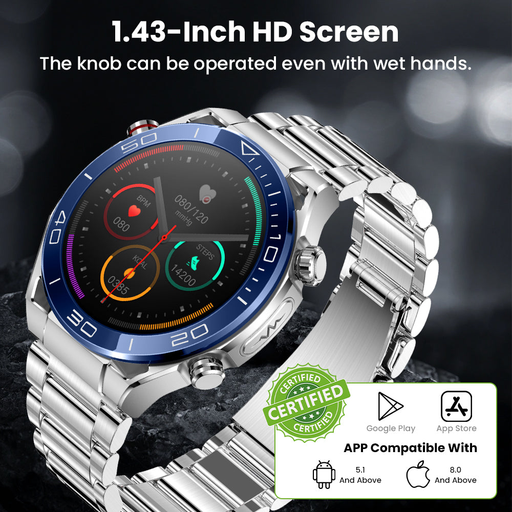 Pryxo ECG Blood Glucose Blood Pressure Monitoring Bluetooth Talk Sports Smartwatch